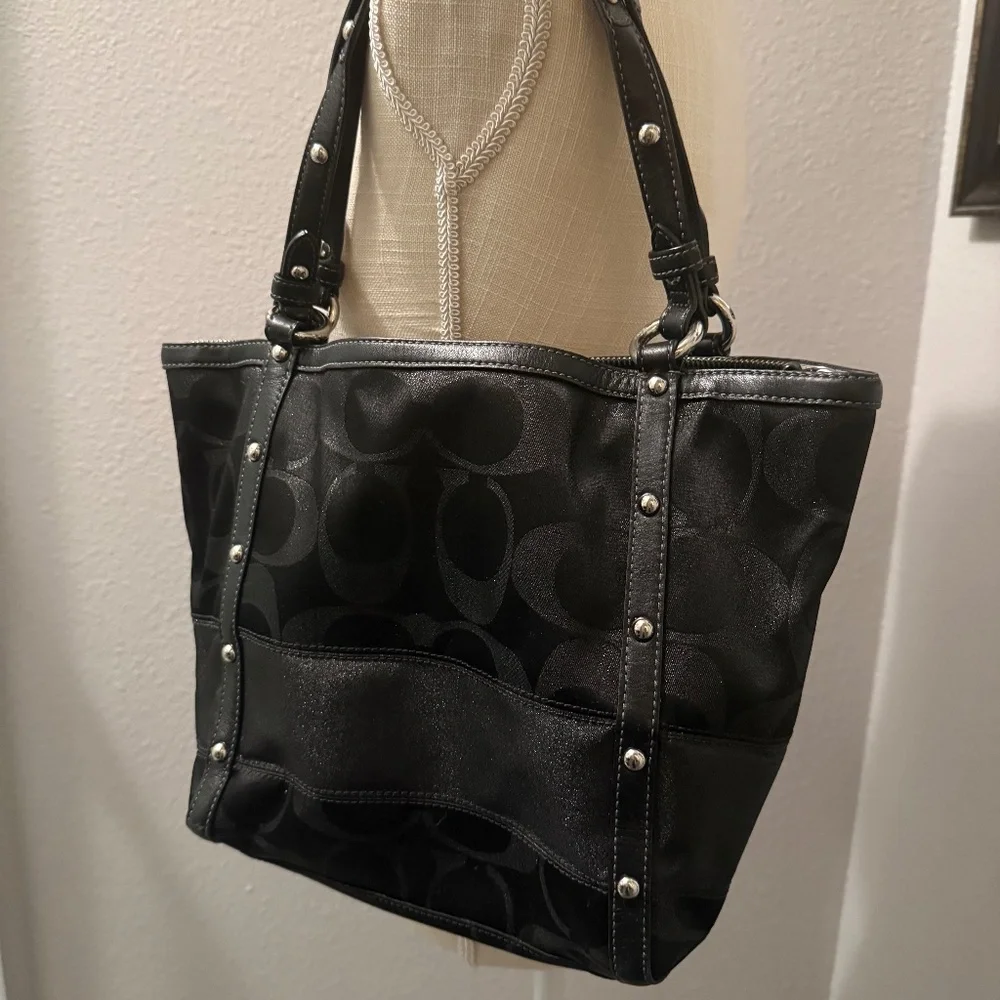 Vintage black studded Coach signature tote purse - Picture 1 of 7